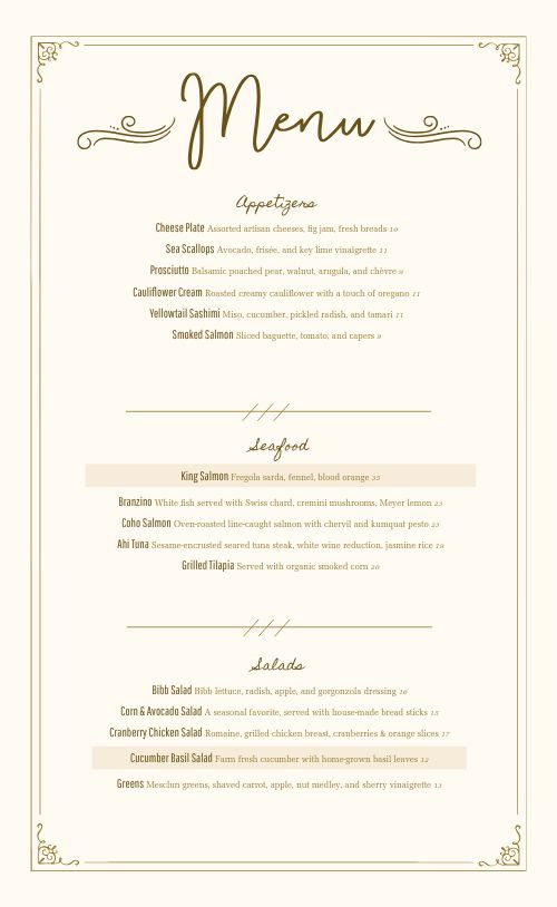 White and fashion gold custom design menu/ Luxury gold menu/ Oval menu